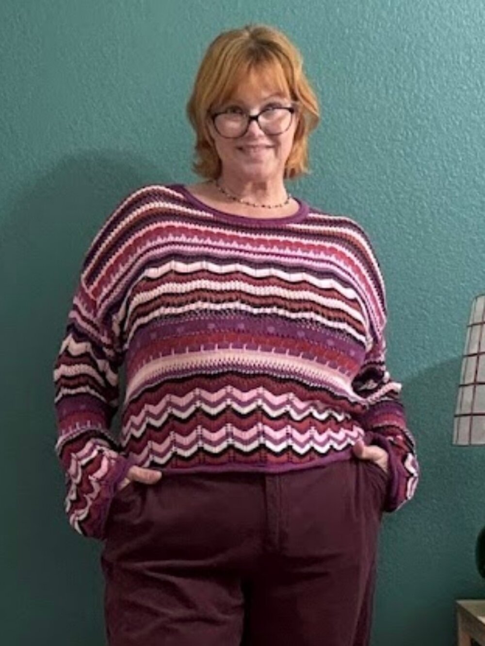 Dear John Chevron Striped Open Knit Crochet Pullover Roll Neck Sweater - L